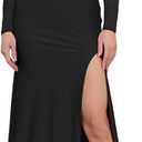 BWQ Women's 2025 Fall Long Sleeve Mesh Sheer Dress Bodycon Split Cocktail Wedding Guest Maxi Dresses (L)