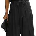 ECOWISH Womens Jumpsuit Spaghetti Strap Wide Leg Split Jumpsuits Long Overalls Summer Beach Loose Fit Rompers (Small, Black)