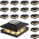 Solar Post Cap Lights Outdoor 16-Pack, Black Waterproof Solar Powered Deck Fence Lights Fit 4x4 Wood/Vinyl Posts, Bright Warm White for Patio, Porch (16pack)