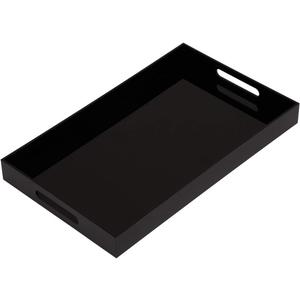 Glossy Black Sturdy Acrylic Serving Tray with Handles-12x20Inch-Serving Coffee,Appetizer,Breakfast,Butler-Kitchen Countertop Makeup Drawer Organizer-Vanity Table Ottoman Decorative Tray