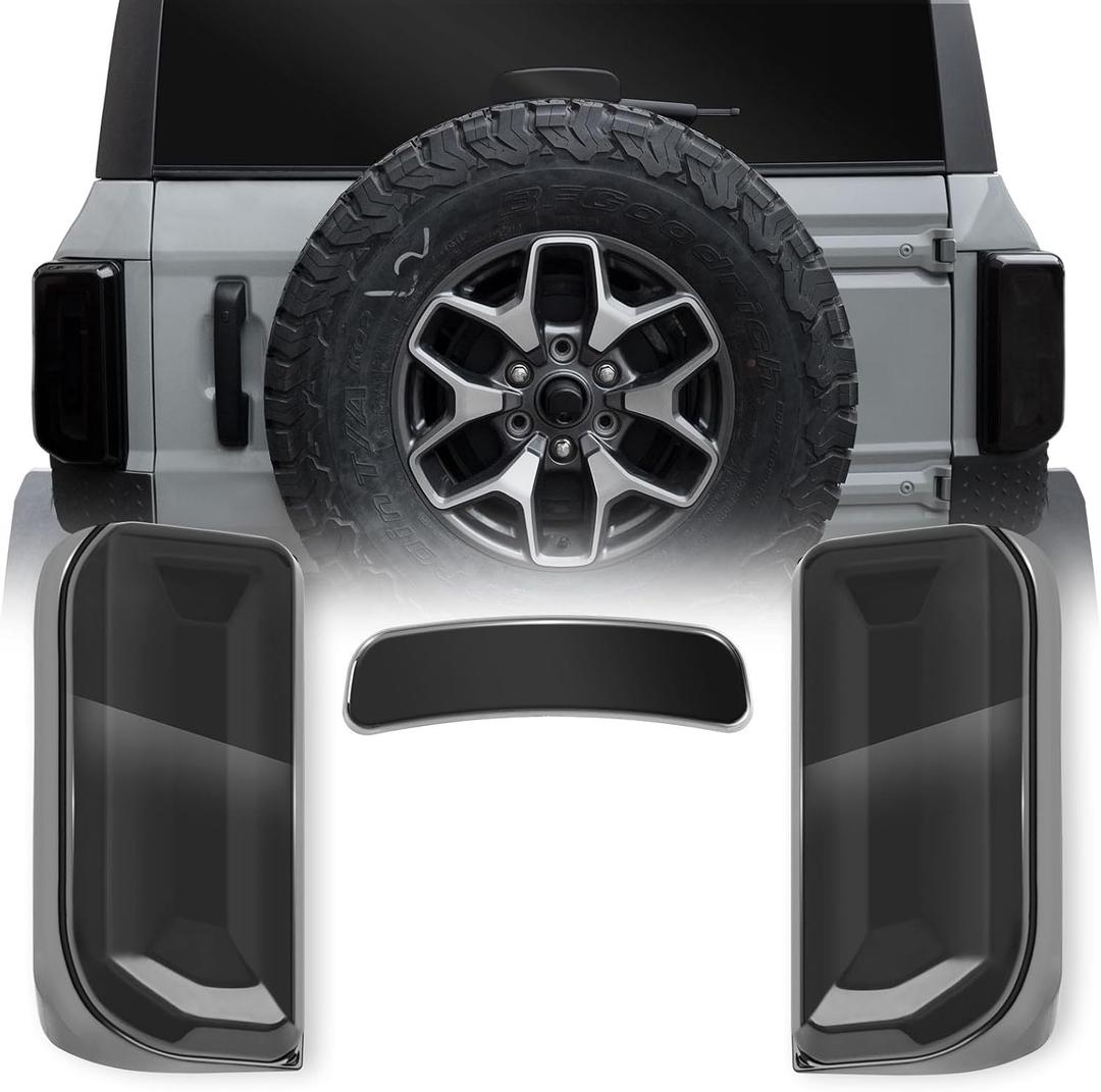 Tail Light Covers & 3rd Brake Light Cover for Bronco 2021+ Badlands/Outer Banks/Wildtrak/Heritage Limited/Everglades 2/4 Doors(Only LED Light), Not for Base/Big Bend/Black Diamond/Raptor