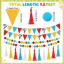 HunnmingRe 5 Pcs Cartoon Birthday Party Decorations 9.8 ft Baby Shower Decorations Happy Birthday Banner Tassel Triangle Flags Banners Felt Pom Pom Balls Garland for Holiday Outdoor Indoor Tree