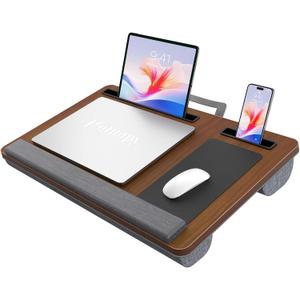 Potuopy Laptop Lap Desk, Portable Bed Table Tray for Laptop Fit 17" Laptops | Lightweight lap desk for laptop with Carry Handle & 2 Mouse Pad Pro, Lap Desk with Cushion for Working & Writing on Couch, Dark Brown