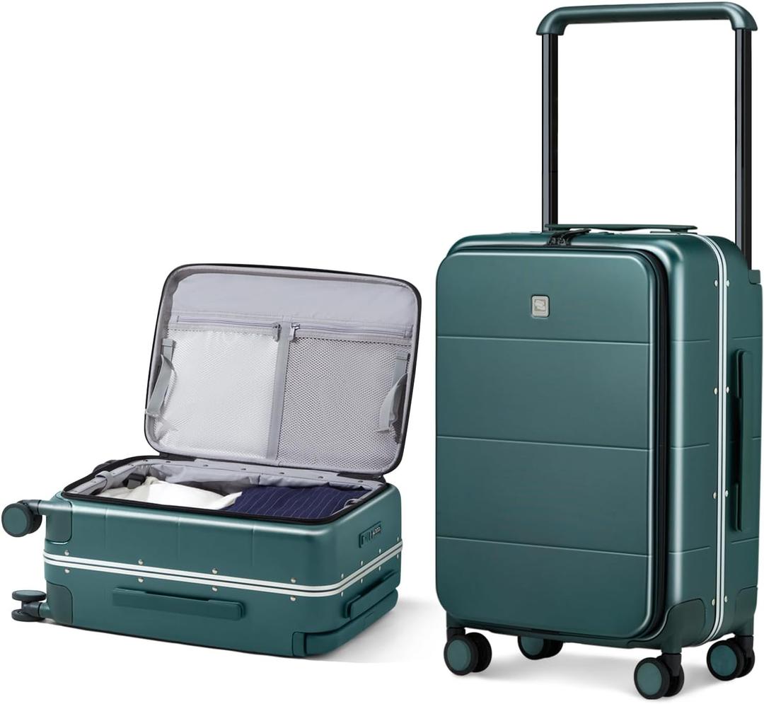 Hanke Top Opening 24 Inch Luggage with Spinner Wheels, Aluminum Frame All-PC Hard Shell Medium Suitcase, Trunk Wide Handle Luggage for Travel, TSA Checked-Medium(Blackish Green, 69L)