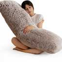 HIGOGOGO Body Pillow for Adults Extra Long Full Body Pillow with Removable Cover and Memory Foam Filling, for Side Sleepers and Pregnancy, Soft Support Pillow, Machine Washable (20x54 Inch) (Faux Fur-coffee)