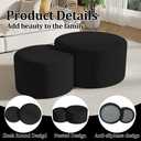 Round Nesting Coffee Table Set of 2,Upholstered Foam Ottoman Footrest Side Table Set,Modern Flannel Circle Coffee Table No Assembly for Living Room Entryway Bedroom,Black
