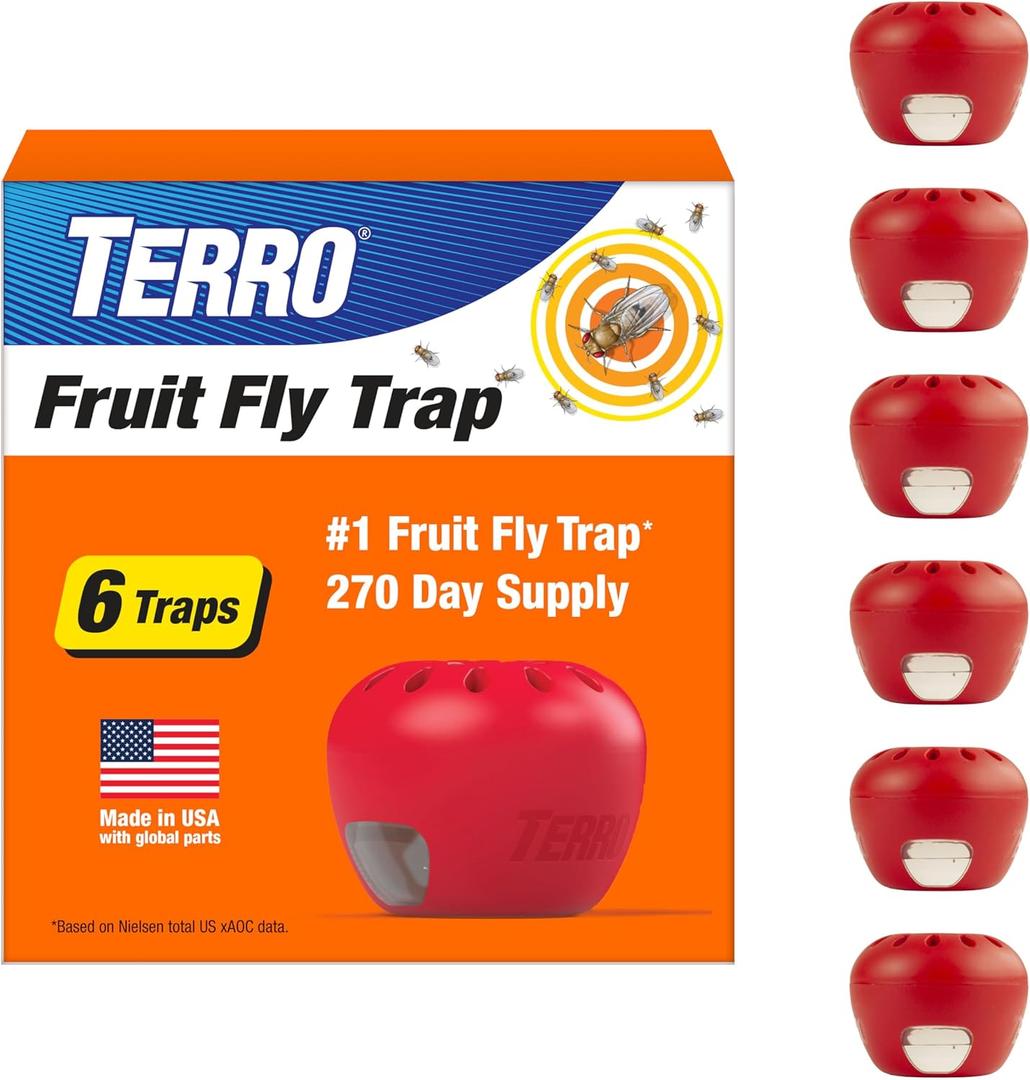 Terro Fruit Fly Traps for Indoors (6 Pack) + 270 Days of Lure Supply