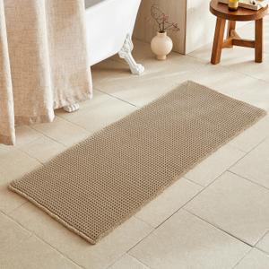 Waffle Runner Rug Bathroom, Long Boho Bathroom Rugs Non Slip Washable Super Absorbent Quick Dry Farmhouse Bath Decor, 60"x24" / 5'x2' Khaki