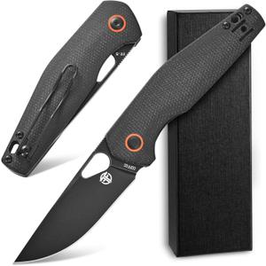 FF5 Folding Pocket Knife,DC53 Steel Blade Micarta Handle with Pocket Clip for Outdoor Camping Hunting Fishing Working (Black)