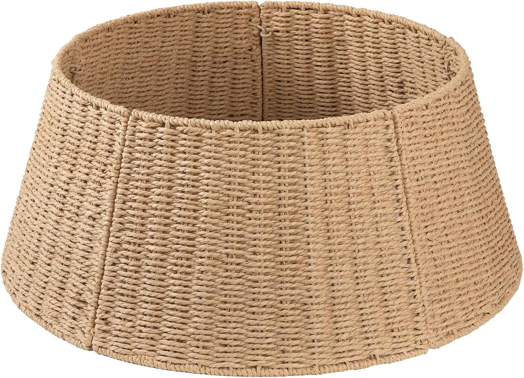 OIAHOMY Christmas Tree Collar, Wicker Holiday Tree Skirt & Stand Base Cover, Paper Rope Christmas Decor, Natural-27 inch (X-Large)