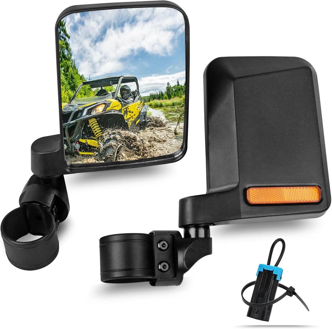 UTV Side Mirrors, Compatible with Polaris RZR Can Am Maverick Honda Pioneer Kawasaki Mule, Fits 1.75-2.0 inch Roll Cage SXS Side View Mirror Set