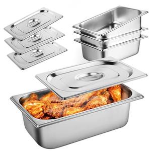 West Bay 4 Pack 1/4 Size Hotel Pan with Lids, 4'' Deep Steam Table Pan with Lid, 10.2''L x 6.3''W Stainless Steel Pans for Home, Party, Hotel, Buffet