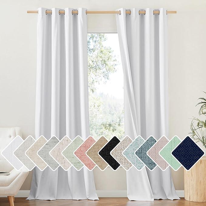 NICETOWN Full Blackout Natural Linen Cold Reducing Curtains 102" Length with Thermal Insulated Liners for Living Room, 2 Panels, 52 inches W, Farmhouse Style Keep Warm Large Window Draperies for Hall