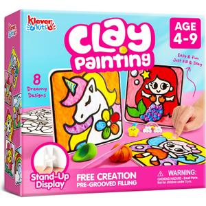 Klever Kits Air Dry Clay Painting, Air Clay Kit for Kids, 8 Pre-grooved Filling and Original Designed Boards, Easy Play and Non Toxic Material, Arts and Crafts for Kids Age 4-9 by JOVA