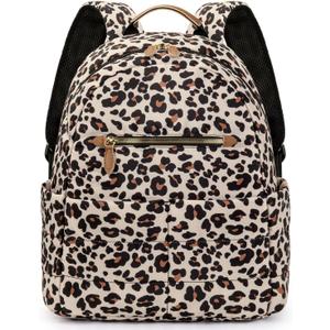 Tuwubi Small Backpack for Women, Cute Quilted Puffer Backpack with Multiple Pockets, Water-Resistant & Lightweight Casual Daypack Backpacks for Work, Travel-Leopard Print (14.3 Inch) (Medium)