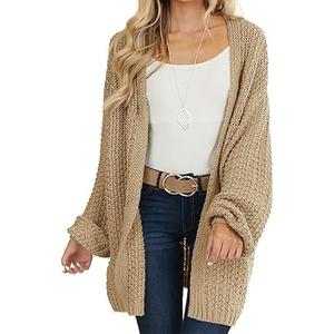 Womens Cardigan Solid Color Long Sleeve Open Front Chunky Knit Sweater Outwear