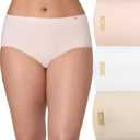 Bali Women's Pack, Lux Cotton Essentials Hipster Underwear, Moisture-Wicking, Tummy Control, 3-Pack (8, Light Buff/ White/ Tropical Sand Heather)