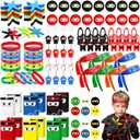 16 Guests 128 Pcs Ninja Party Favors Include Ninja Paper Bags Bouncy Balls Throwing Favors Flying Slingshot Headbands Silicone Bracelets Keychains Stickers for Birthday Party Supplies