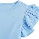 Toddler Girls Cotton Dress Double Flutter Sleeve Baby Tie Back Dress Kids Casual Ruffle Dresses (Purple)