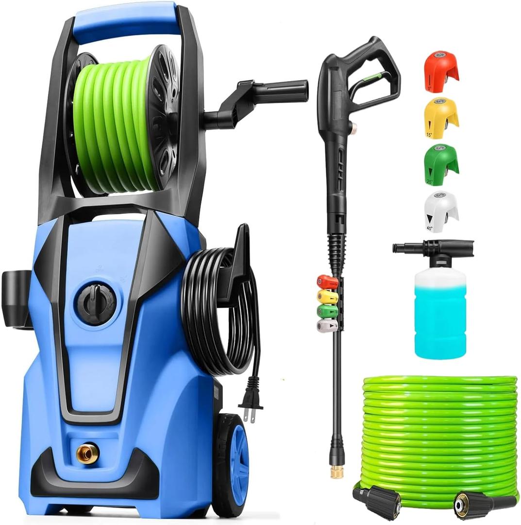 Pressure Cleaner Adjustable 5000PSI 4.0 GPM High Power Cleaners with 33ft Hose Reel, 4 Nozzle and Foam Cannon, Power Cleaners Machine for Home, Cars, Patio (Blue) Pressure Cleaner Adjustable 5000PSI 4.0 GPM High Power Cleaners with 33ft Hose Reel, 4 Nozzle and Foam Cannon, Power Cleaners Machine for Home, Cars, Patio (Blue)