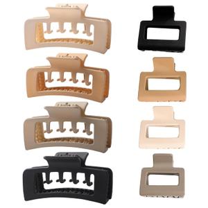 2 x 6Pcs Large Layered Hair Claw Clips, 4.1 Inch Non-slip Big Square Matte Claws for Women, Strong Hold Banana Clips for Thick Thin Hair Brown