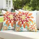 Floral Outdoor Pillow Covers Waterproof Spring Throw Pillow Cases Orange Yellow 20x20 Inch Set of 2 Decorative Summer Cushion Covers for Patio Furniture Garden Bench Porch Sofa