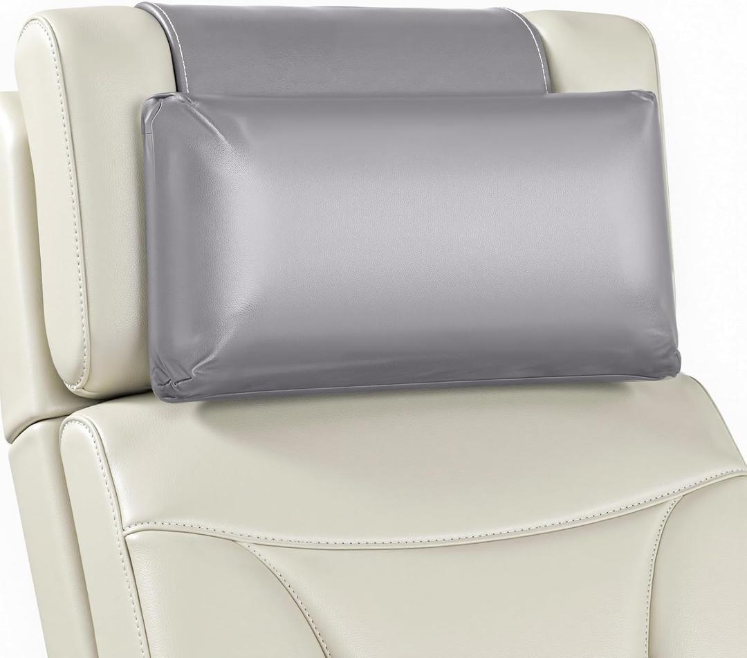 Leather Recliner Pillow, Adjustable Neck & Head Support Pillow, Pu Leather Non-Slip Headrest for Pain Relief & Relaxation, Ideal for Recliner Chair, Couch, Office Chair, Sofa (Light Gray)