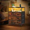 3 Drawers Dresser with Charging Station, 24 Inch Wide LED Night Stand with Adjustable Fabric Drawer, Nightstand with Storage Shelf for Living Room/Bedroom/Office, Rustic Brown., 15.8"D x 24"W x 29.5"H