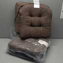 downluxe Indoor Chair Cushions for Dining Chairs, Tufted Overstuffed Textured Foam Kitchen Chair Pads with Ties and Non-Slip Backing, 15.5" x 15.5" x 4", Brown, 4 Pack