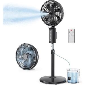 ATEngeus Outdoor Misting Fan 20000mAh Up to 21H Running Time, 12-Inch outdoor Oscillating Fan for Patios, 2 In 1 Pedestal & Tabletop Cooling Fan with Mister, Corded & Cordless, 7 Speeds, Remote, Timer