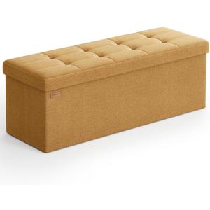 SONGMICS Mazie Collection - Storage Ottoman Bench, 43 Inches Folding Foot Rest Stool, End of Bed Bench, Easy Assembly, for Living Room, Bedroom, Entryway, Ginger ULSF077K04