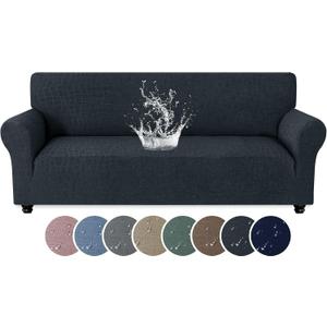 MAXIJIN Waterproof Couch Cover for 3 Cushion Couch, 1 Piece Stretch Sofa Covers Slipcovers with Non-Slip Elastic Bottom, Washable Furniture Protector for Dogs Pets (Large, Dark Gray)