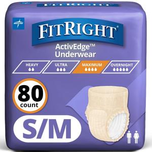 FitRight Ultra ActivEdge Women's Protective Incontinence Underwear, Heavy Absorbency, Small to Medium (28-40 Inches), 80 Count (4 Packs of 20)