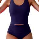 Eomenie Two Piece Tankini Swimsuits for Women Tummy Control Bathing Suits Cutout Back Swim Tank Top with High Waisted Bottom XL