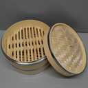 Juvale 2-Tier Steamer Pot Insert with Steel Rings - 10" x 6.5", Beige - Bamboo & Steel Stackable Basket for Rice & Dumpling Steamer for Vegetables