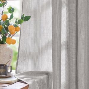 jinchan Curtains Linen Textured Casual Weave Curtain for Living Room 96 Inches Long Grommet Top Light Filtering Window Drapes Panels for Bedroom Heathered Light Grey 2 Panels Curtains