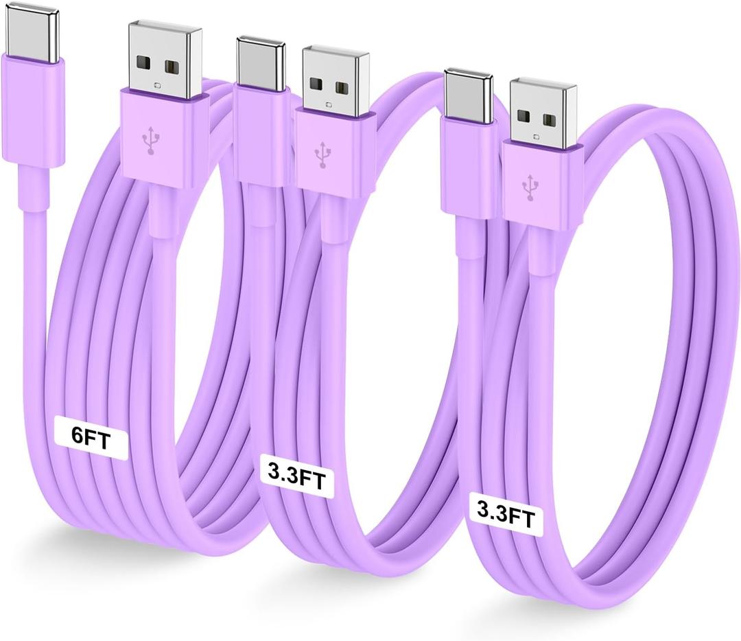 LOFPYE 3-Pack Purple [3.3FT+3.3FT+6FT] USB A to USB C CableUSB to USB C Car Carplay Cable for iPhone 16 15 Pro Plus Pro Maxfor iPad Pro/Air/Minifor Samsung S24/S23/S22for MacBook Pro/Air and More