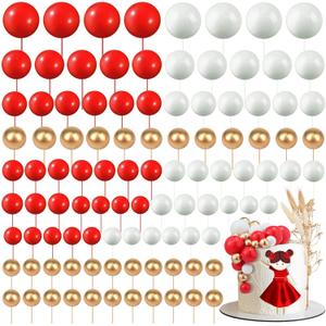 108 Pcs Balls Cake Topper DIY Cupcake Insert Foam Balloons for Cake Baking Wedding Anniversary Birthday Decoration(Red, White, Gold,Multi Sizes)