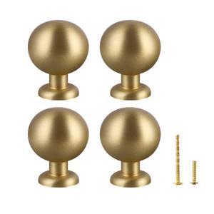 Yiking Soild Brass Cabinet Knobs Heavy Duty Real Brass Dresser Pulls,Brushed Gold Drawer Knob Kitchen Cabinet Pull Modern Small Round Handle Gold Handle for Kitchen Bathroom Furniture 4pcs 1-1/4in