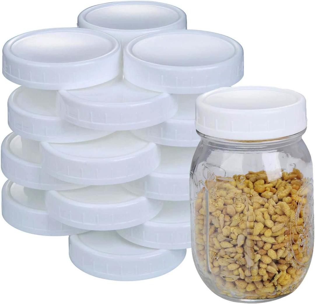 2 Dozen Regular Mouth Lids Mason Jar Lids Plastic Storage Caps for Mason Canning Jars and More, Standard, Dia 70mm, White