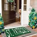 St. Patricks Day Door Mat - Happy St. Patricks & Tiny Shamrock Print Non Slip Low Profile Porch Patio Entrance Front Doormat for Irish Home Decor 17" x 30"