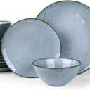 Famiware Ocean Round Plates and Bowls Set, 18 Pieces Dinnerware Sets, Dishes Set for 6, Reactive Glaze, Microwave and Dishwasher Safe, Scratch Resistant, Blue