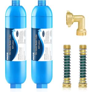 2 Packs of RV Inline/Marine Water Filter With Flexible Hose Protector, NSF Certified, Dedicated for Gardening, RVs, Campers, Trailer, Compatible with 40043 KDF Filter