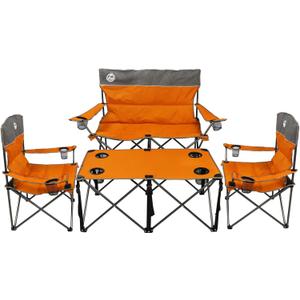 Northroad Folding Camping Chair Set of 4, Portable Collapsible Conversation Set w/1 Sofa, 2 Single Chairs, 1 Table for Family Patio, Outdoor Travel, Beach(Orange), Onesize
