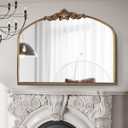 Gold Antique Arched Mirror, Victorian Bronze with Full Matel Frame, Wall Arch Mirror for Entryway/Bathroom/Fireplace 36"X30"