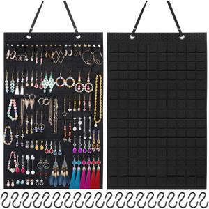 Caffox Hanging Earring Holder, Large Earring Organizer with 20Pcs Extra Hooks for Earrings, Necklaces, Bracelets, Jewelry and Sunglasses, Wall Earring Display for Home, Holds Up To 300 Pairs