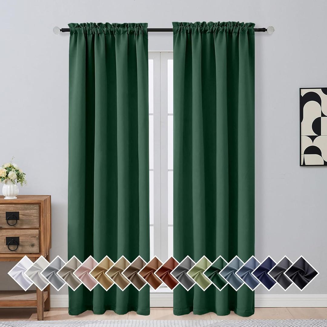 OVZME Christmas Green Blackout Curtains for Bedroom 84 Inch Length 2 Panels, Soft Fabric Room Darkening Curtains for Living Room, Rod Pocket Design Modern Window Treatment Drapes, 2x40Wx84L Inches