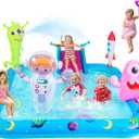 Inflatable Play Center Pool with Slide, Space Astronaut Square Kiddie Pool, 94.5" Square Outdoor Water Play Center with Sprinkler & Ring Toss for Summer Outdoor, Garden/Backyard Fun