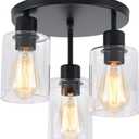 3-Light Industrial Farmhouse Black Matte Light Fixtures Ceiling Mount, with Clear Glass Shades Semi Flush Mount Ceiling Light, for Hallway Fixtures Kitchen, Foyer