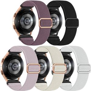 Lerobo 5 Pack Stretchy Bands Compatible with Samsung Galaxy Watch 7 6 5 4 FE Band 40mm 44mm 45mm/Watch 6 4 Classic 4 42mm 46mm 43mm 47mm/Active 2,20mm Soft Nylon Solo Loop Band Elastic Strap (Purple/Black/Lavender/Apricot/ White)